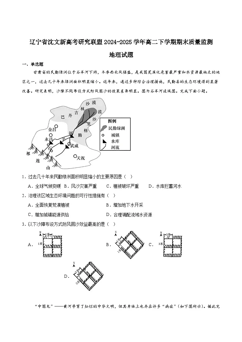 辽宁省沈文新高考研究联盟2024-2025学年高二下学期7月期末考试 地理 含答案第1页