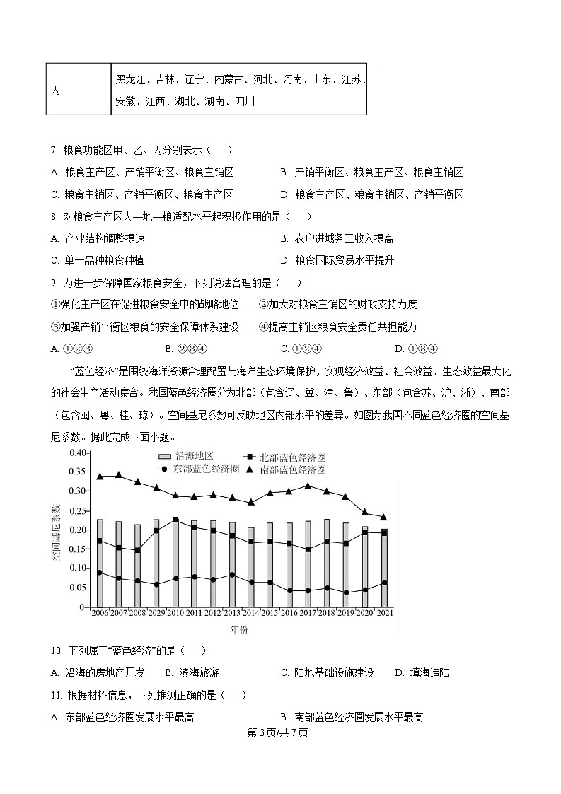 湖北省荆州市2024-2025学年高二下学期7月期末地理试题  Word版无答案第3页