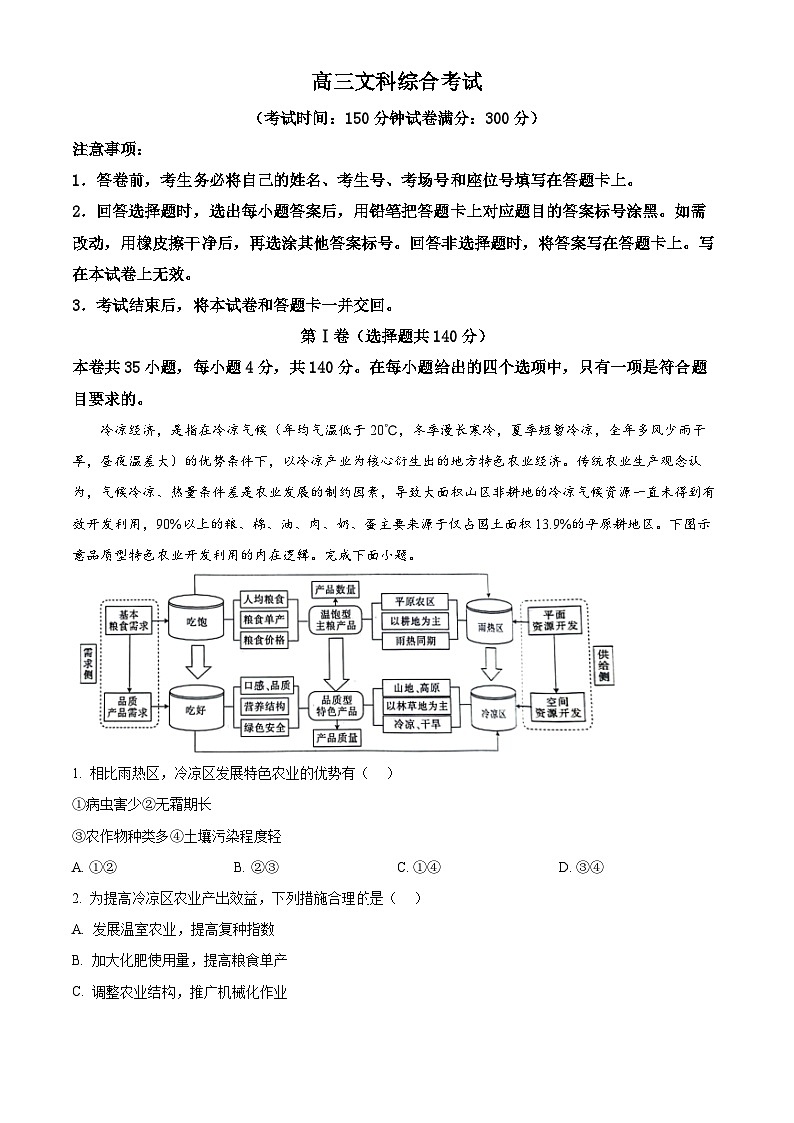 河南省周口市2024届高三下学期5月全真模拟文科综合试题-高中地理  Word版无答案第1页