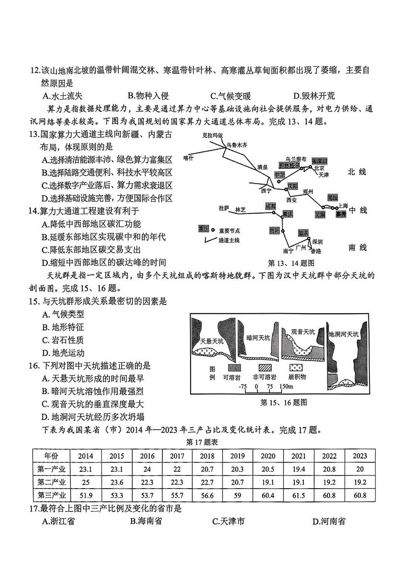 浙江省七彩阳光新高考研究联盟2025届高三下学期开学返校联考-地理试卷（学生版）第3页