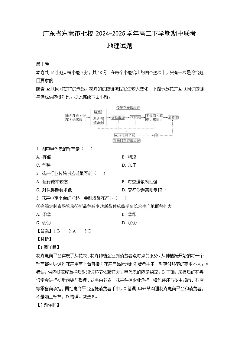 广东省东莞市七校2024-2025学年高二下学期期中联考地理试卷（解析版）第1页