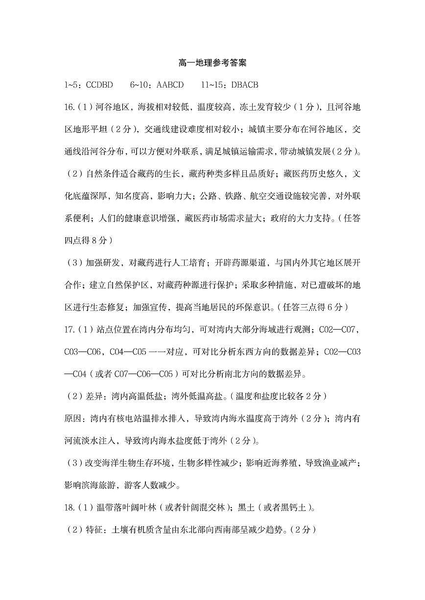 高一地理参考答案第1页