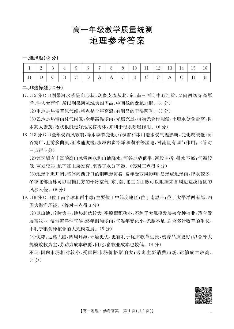 安徽省阜阳市2024-2025学年高一年级期末教学质量检测 地理答案.pdf第1页