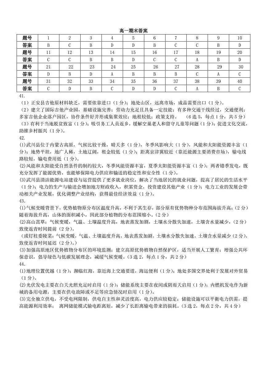 哈师大附中2024~2025学年度下学期高一期末考试地理答案第1页