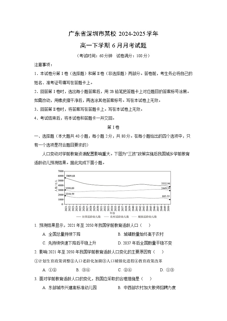 广东省深圳市某校2024-2025学年高一下学期6月月考地理试卷（解析版）第1页