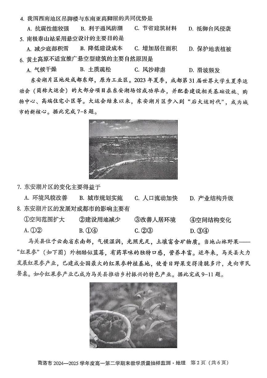 陕西省商洛市2024-2025学年高一下学期期末教学质量抽样监测地理试卷（图片版，含答案）第2页