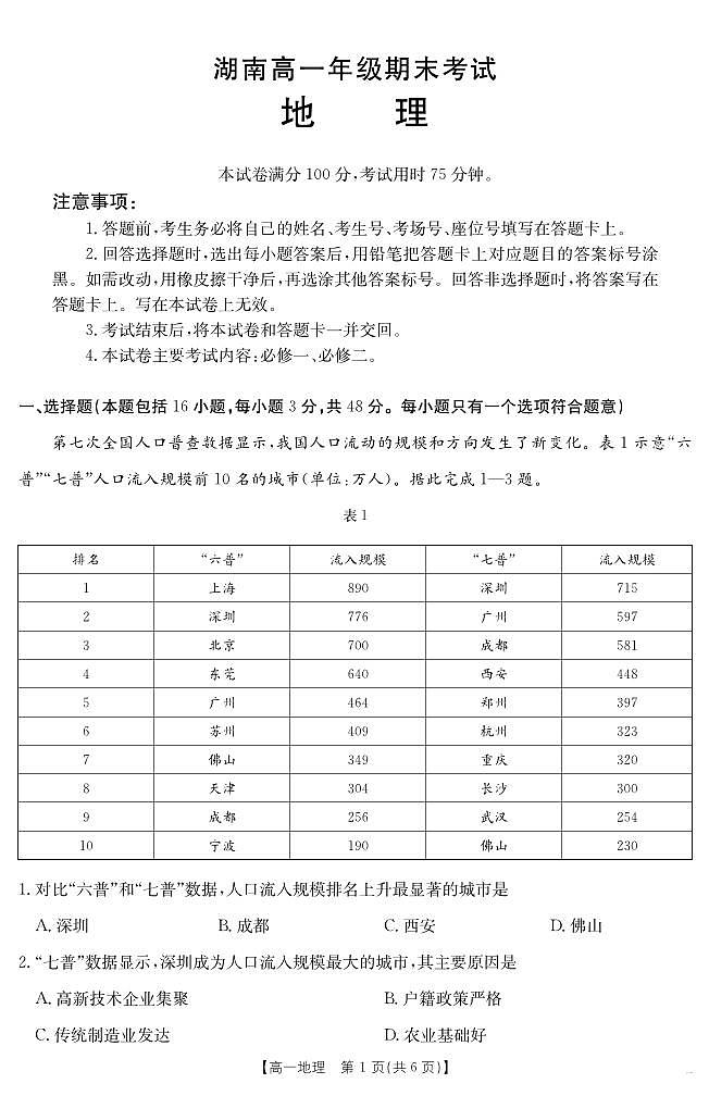 地理-湖南省耒阳市2024-2025学年高一年级下学期7月期末考试试题和答案第1页