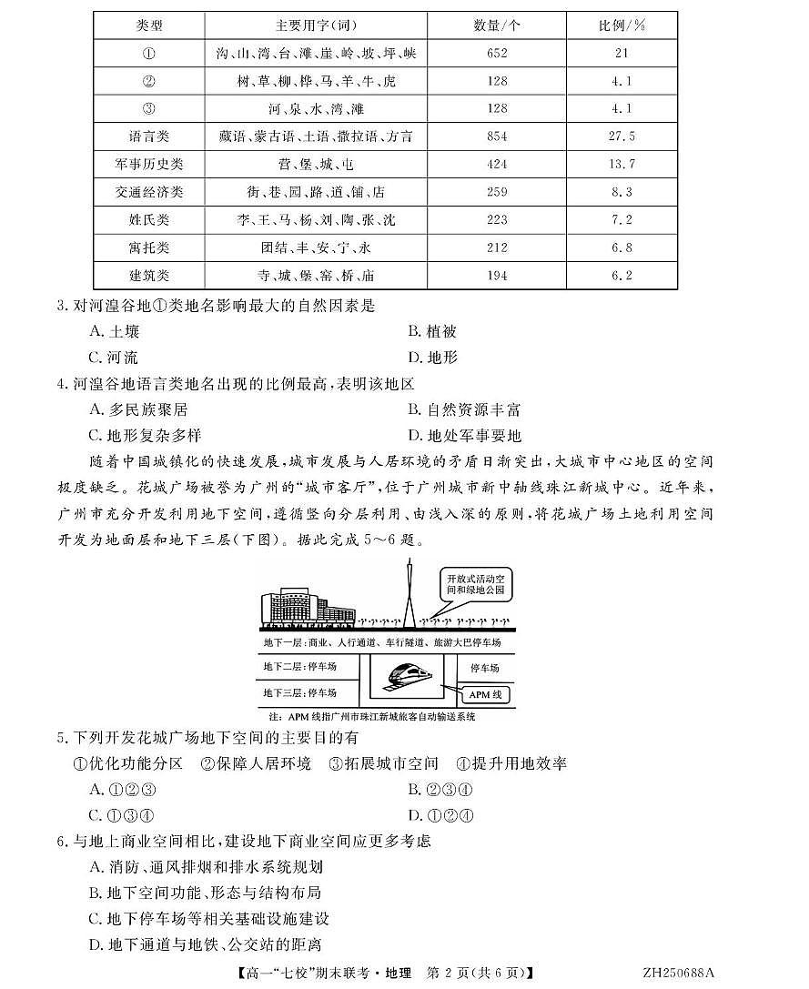 陕西省安康市汉滨区七校联考2024-2025学年高一下学期期末考试地理试题（PDF版附解析）第2页