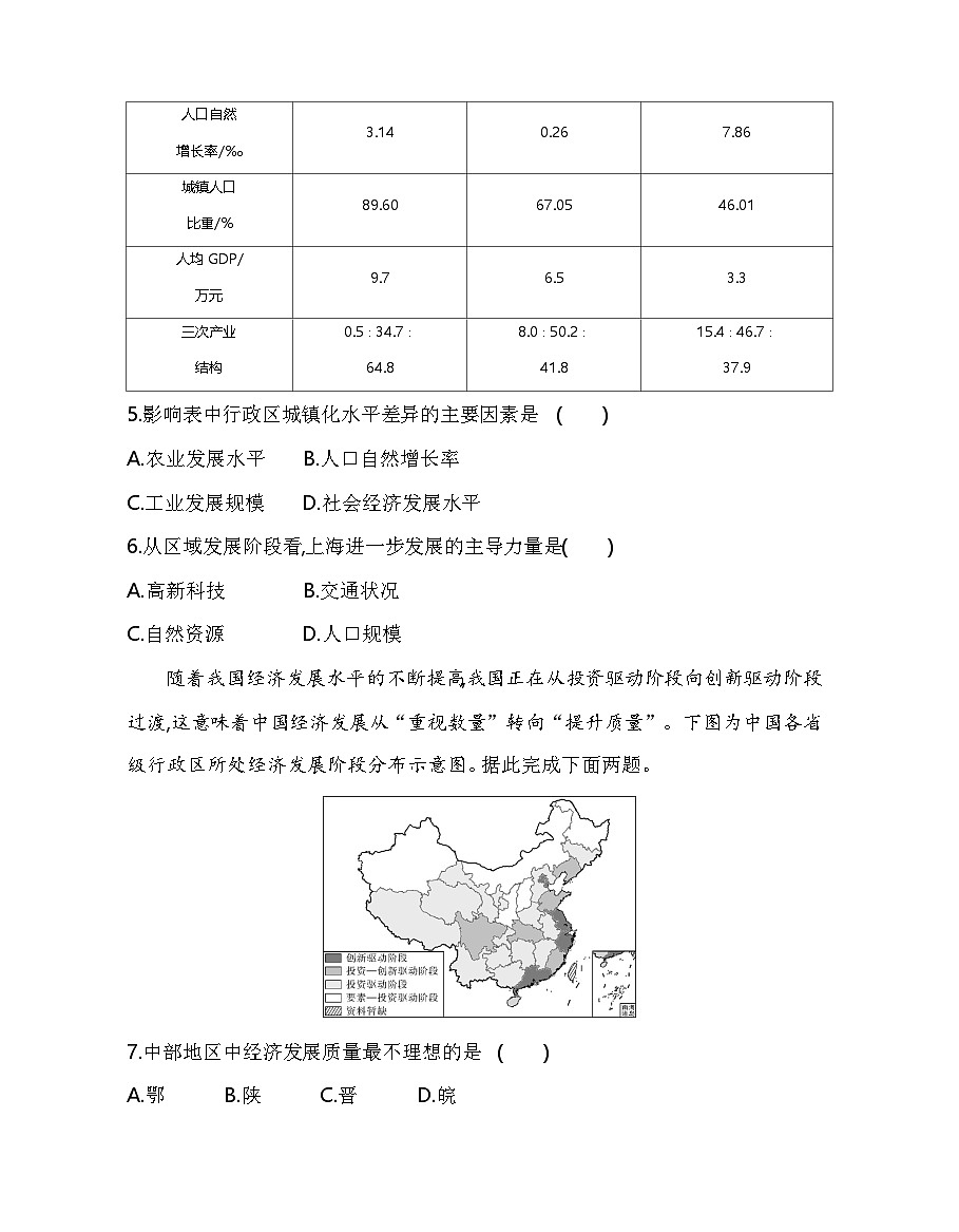 单元活动　分析区域发展差异分层训练（含答案解析）-鲁教版高中地理高二上册（选必二）第3页
