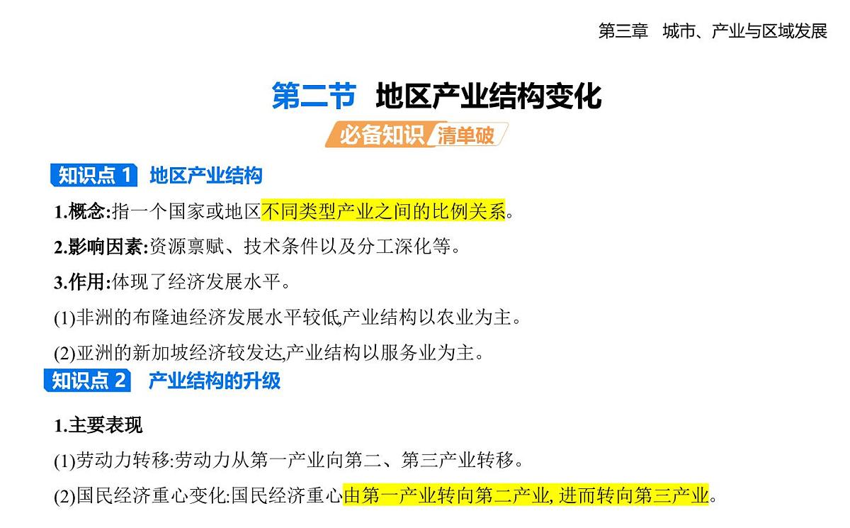 第二节　地区产业结构变化知识点串讲课件-人教版地理高二上册（选必二）第1页