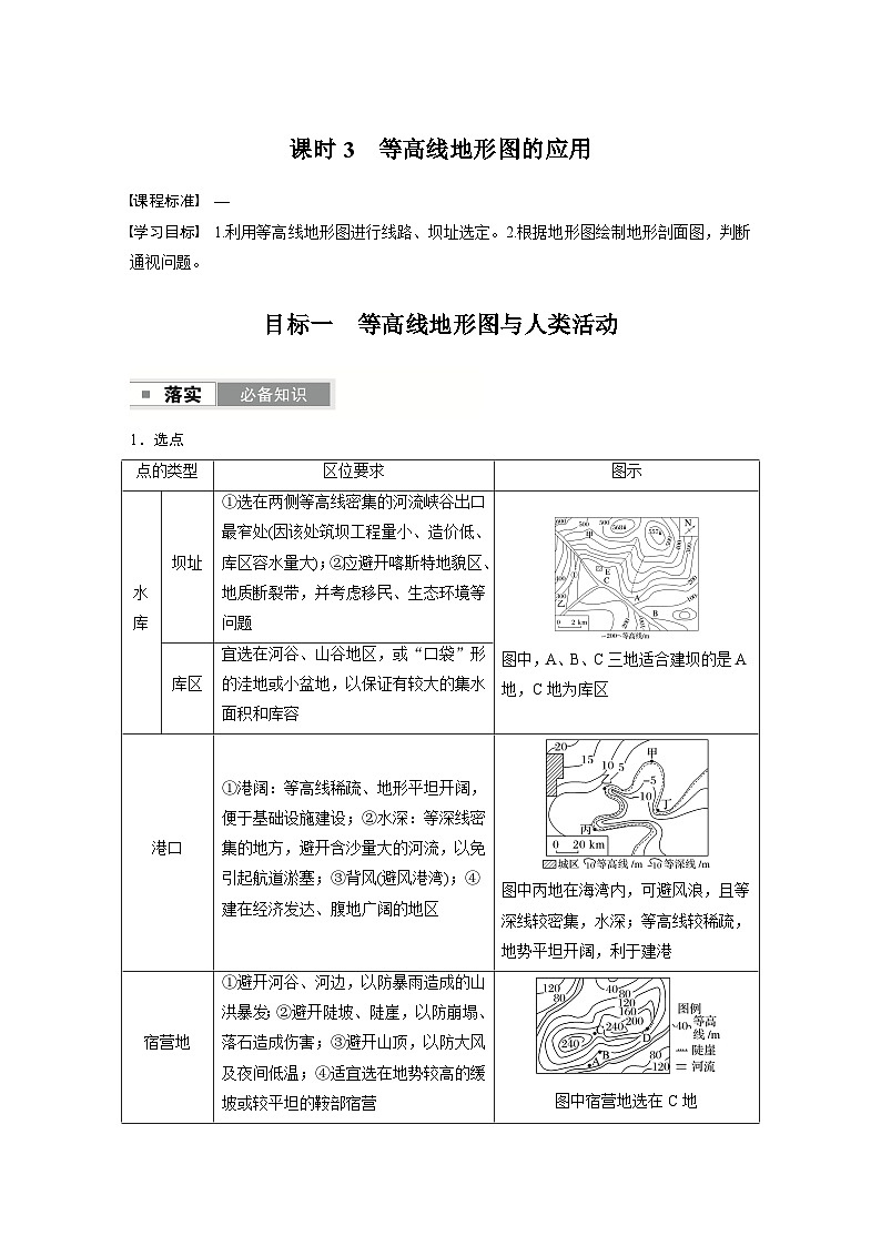 第一部分　第一章　课时3　等高线地形图的应用（教师版）第1页