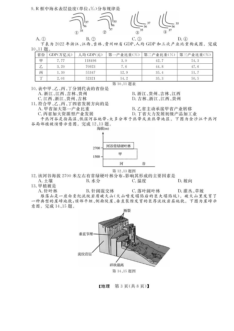 2025届浙江省浙江强基联盟高三下学期10月联考-地理试题（含答案）第3页