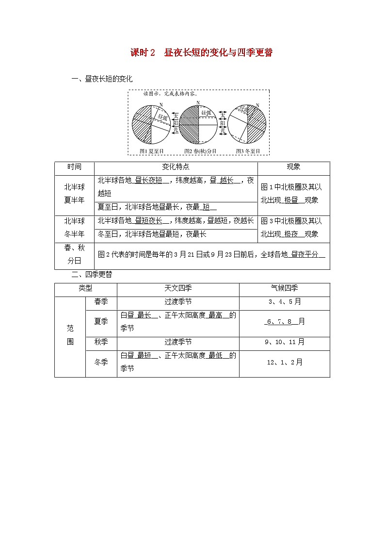 2026版高考地理一轮总复习夯实基础训练题第二章第四讲地球公转及其地理意义课时二昼夜长短的变化与四季更替第1页