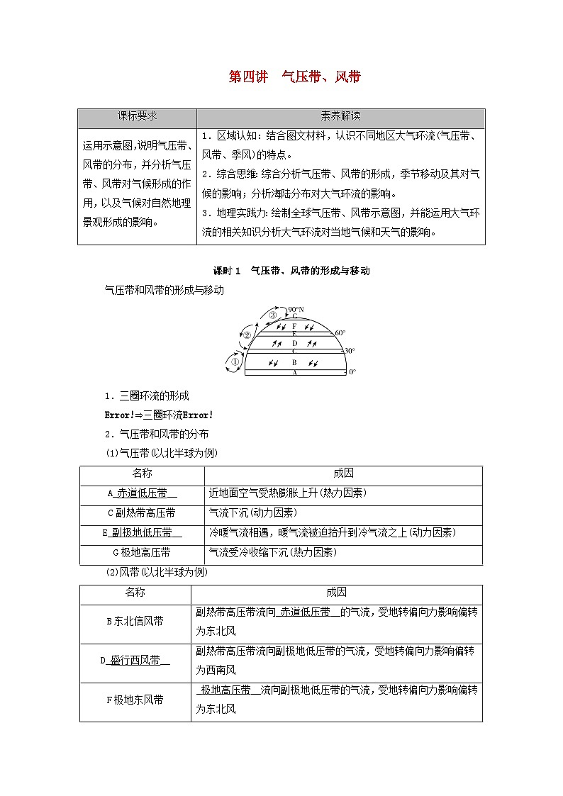 2026版高考地理一轮总复习夯实基础训练题第三章第四讲气压带风带课时一气压带风带的形成与移动第1页