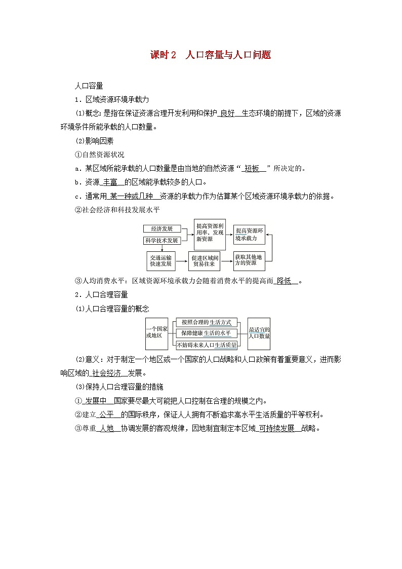 2026版高考地理一轮总复习夯实基础训练题第八章人口第一讲人口分布与人口容量课时二人口容量与人口问题第1页