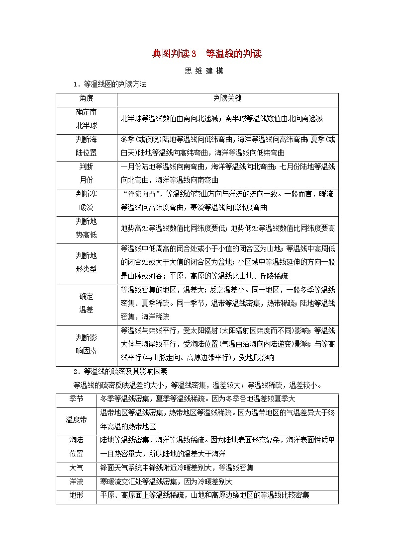 2026版高考地理一轮总复习素养提升训练题第三章地球上的大气典图判读3等温线的判读第1页