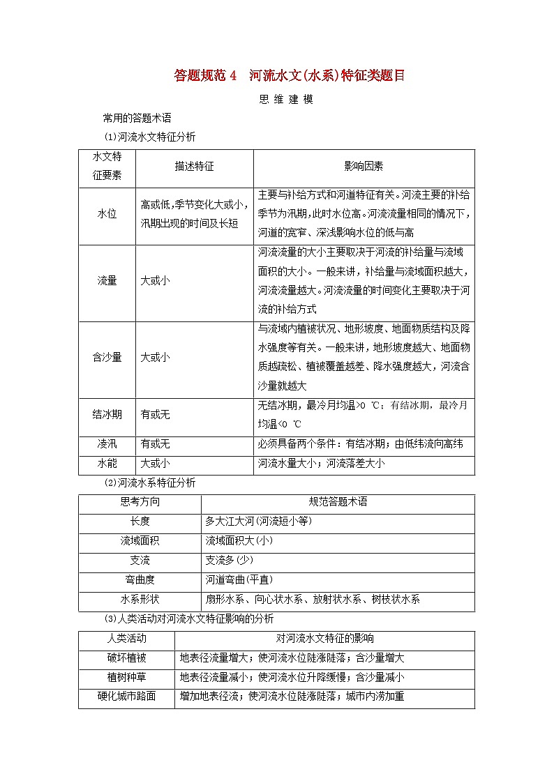 2026版高考地理一轮总复习素养提升训练题第四章地球上的水答题规范4河流水文水系特征类题目第1页