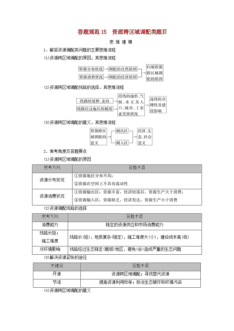 2026版高考地理一轮总复习素养提升训练题第一十六章区际联系与区域协调发展答题规范15资源跨区域调配类题目第1页