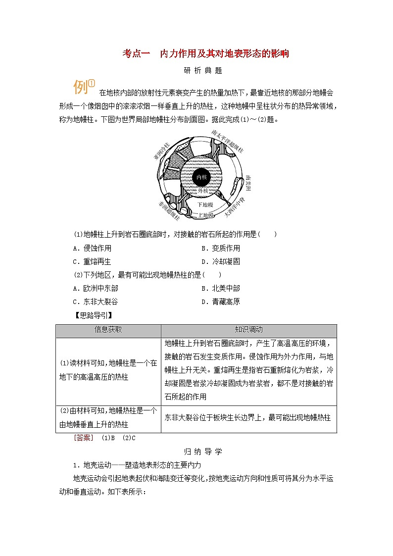 2026版高考地理一轮总复习析题导练第五章第一讲课时二塑造地表形态的力量考点一内力作用及其对地表形态的影响第1页