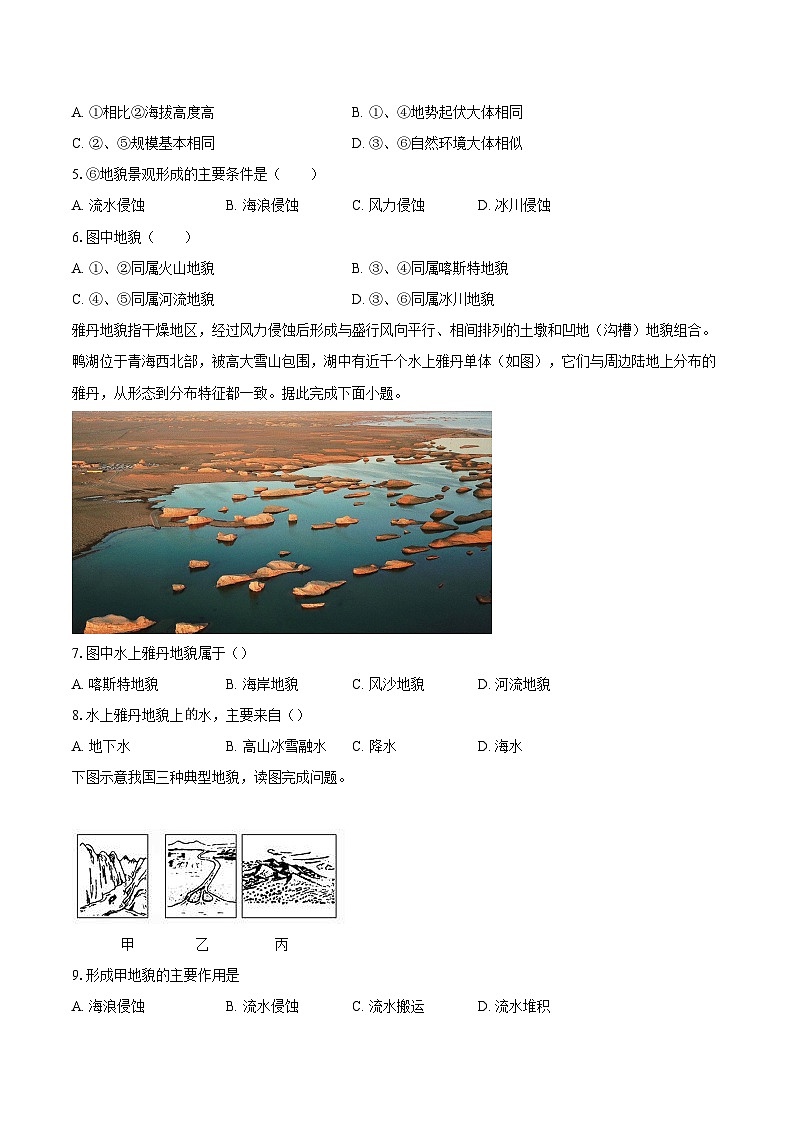第四章第一节 常见地貌类型 同步练习（含解析）人教版（2019）地理高中必修第一册第2页