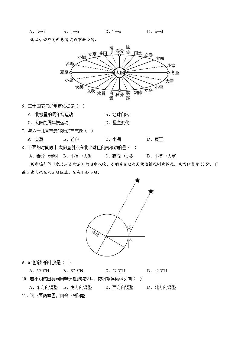 人教版（2019）高中地理选择性必修一1.1 《地球的自转与公转》（分层练）（原卷版）第2页