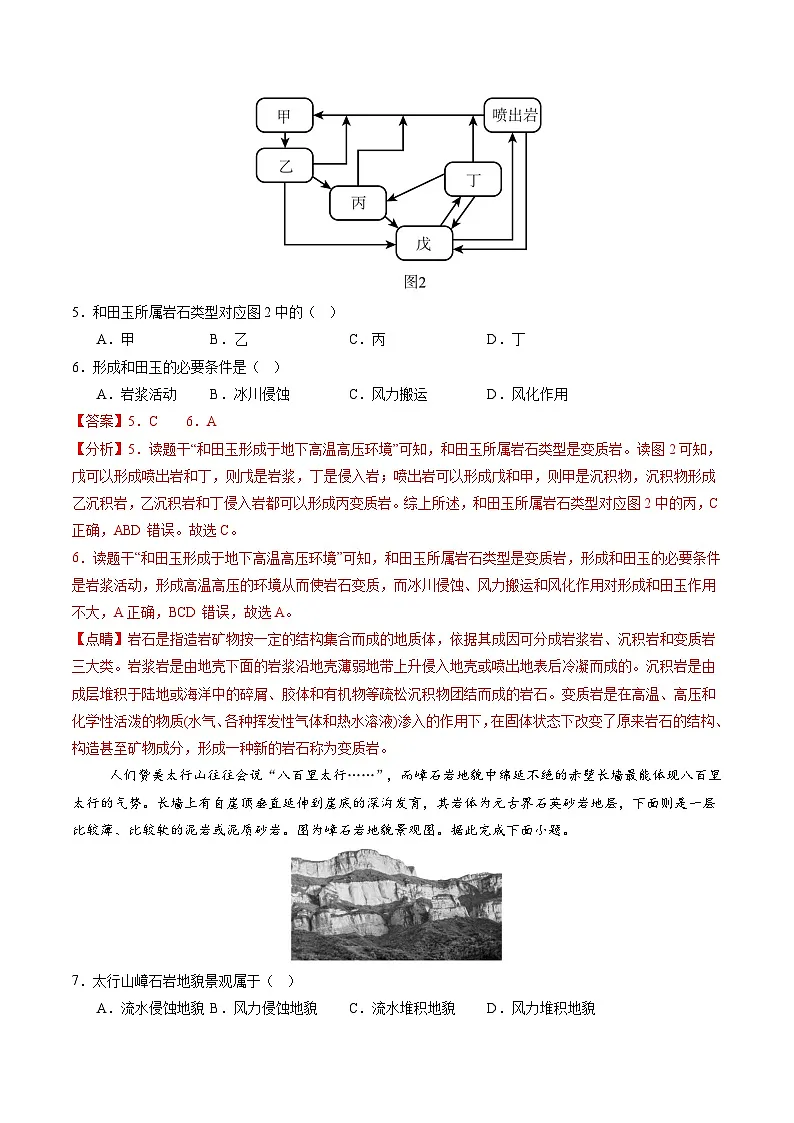 人教版（2019）高中地理选择性必修一2.1 《塑造地表形态的力量》（分层练）（解析版）第3页
