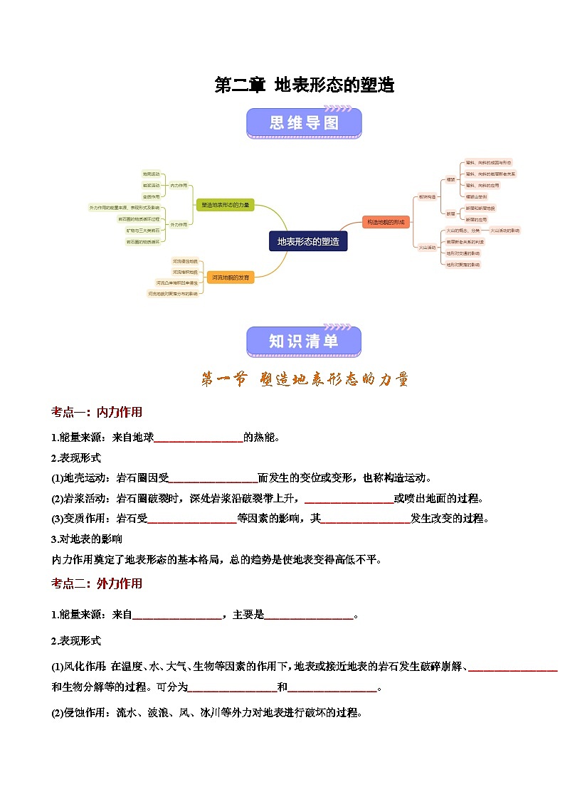 人教版2019选择性必修一第二章 地表形态的塑造（知识清单）（挖空版）第1页
