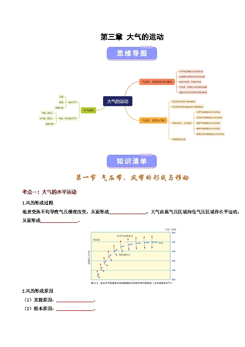 湘教版高二选修1湘教版高二地理选修1第三章 大气的运动（知识清单）（挖空版）第1页