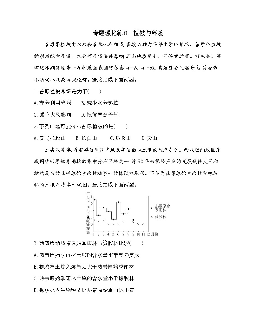 第五章专题强化练8植被与环境（含答案解析）湘教版高中地理高一上册（必修一）第1页