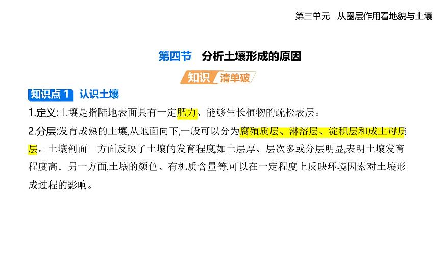 第四节　分析土壤形成的原因知识点串讲课件-鲁教版高中地理高一上册（必修一）第1页