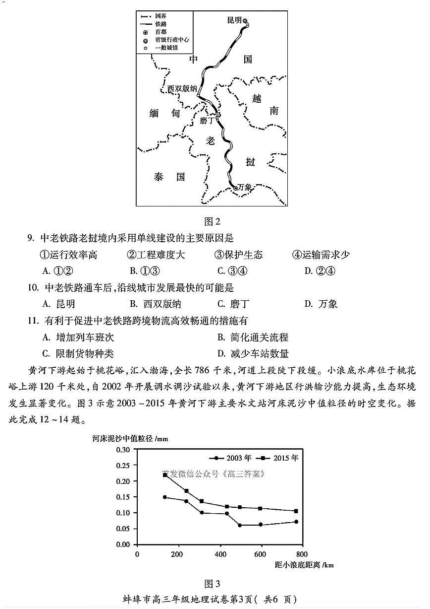 2025年蚌埠高三上学期开学地理试题及答案第3页