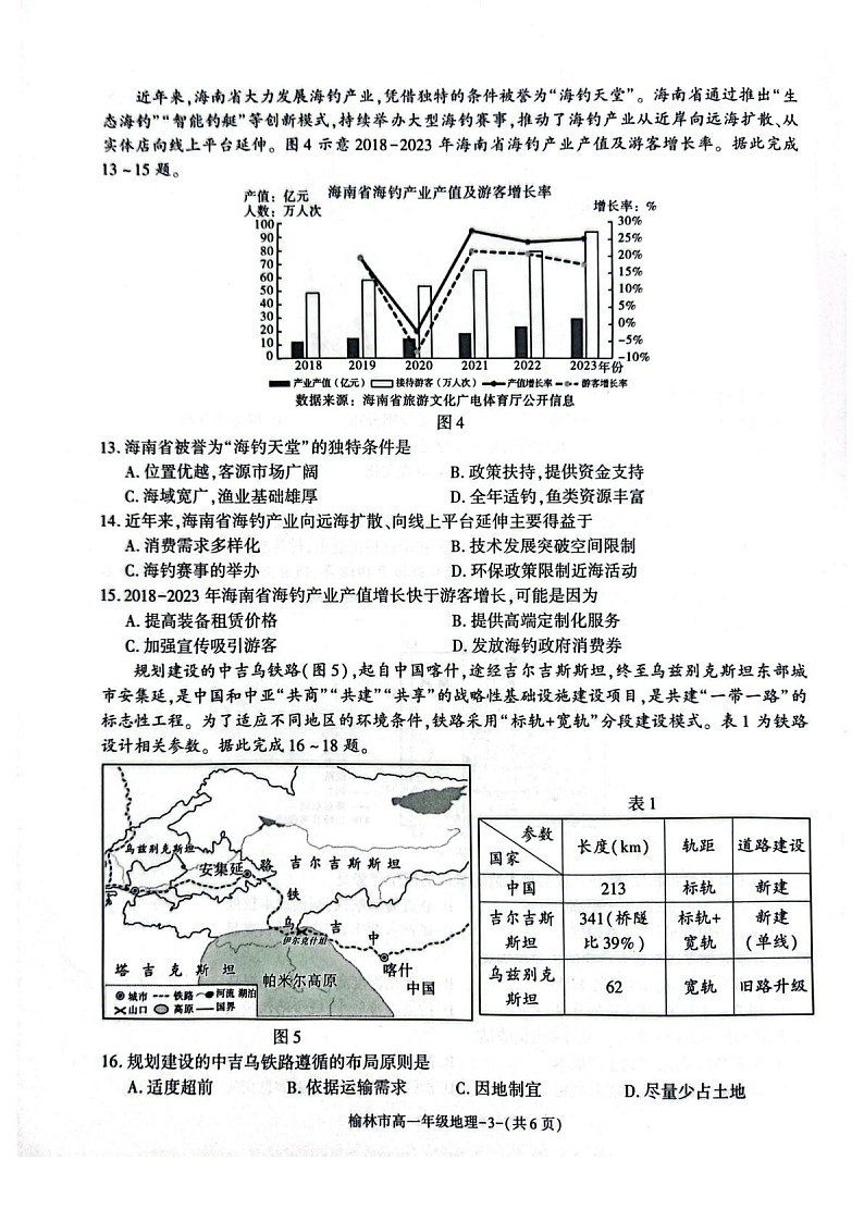陕西省榆林市普通高中2024-2025学年高一下学期期末检测地理试卷第3页