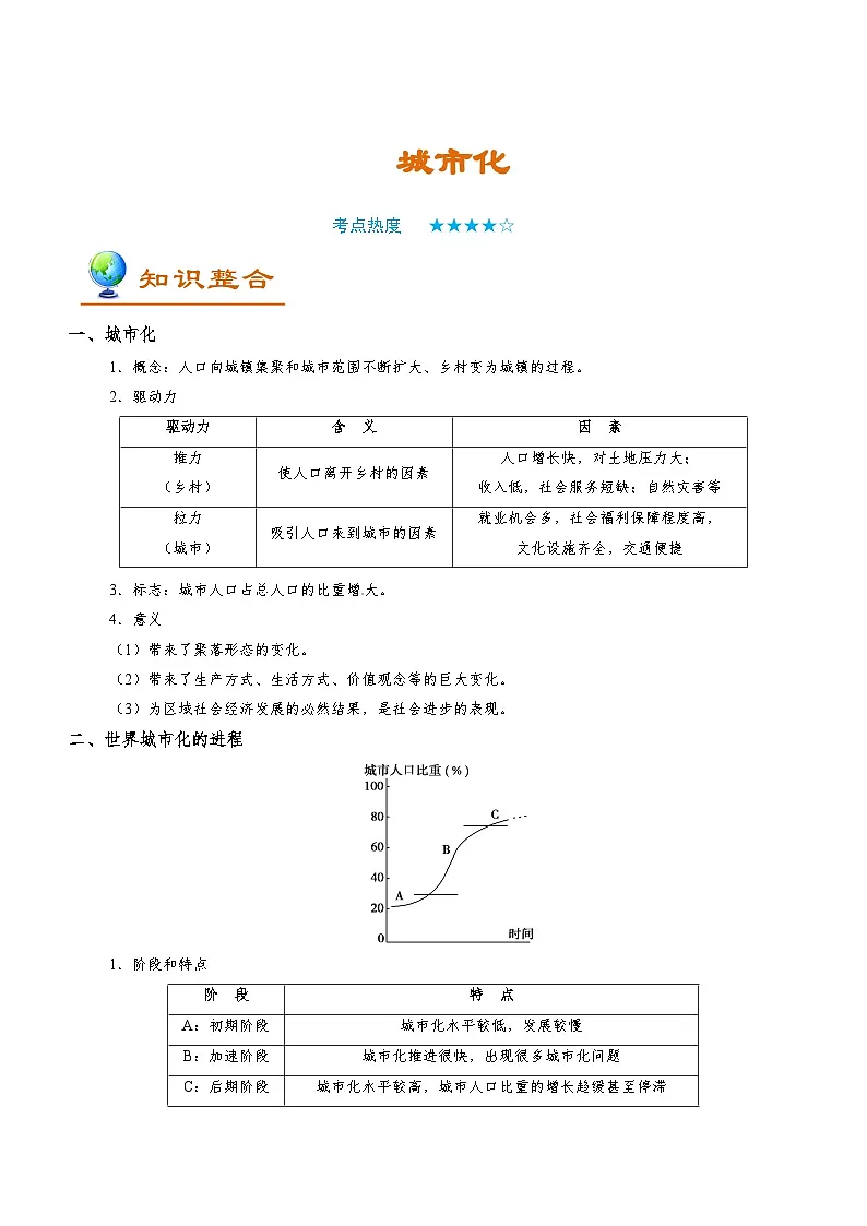 2025高考地理城市化-学案第1页