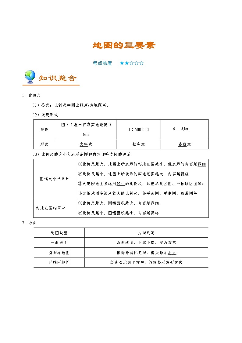 2025高考地理地图的三要素-学案第1页