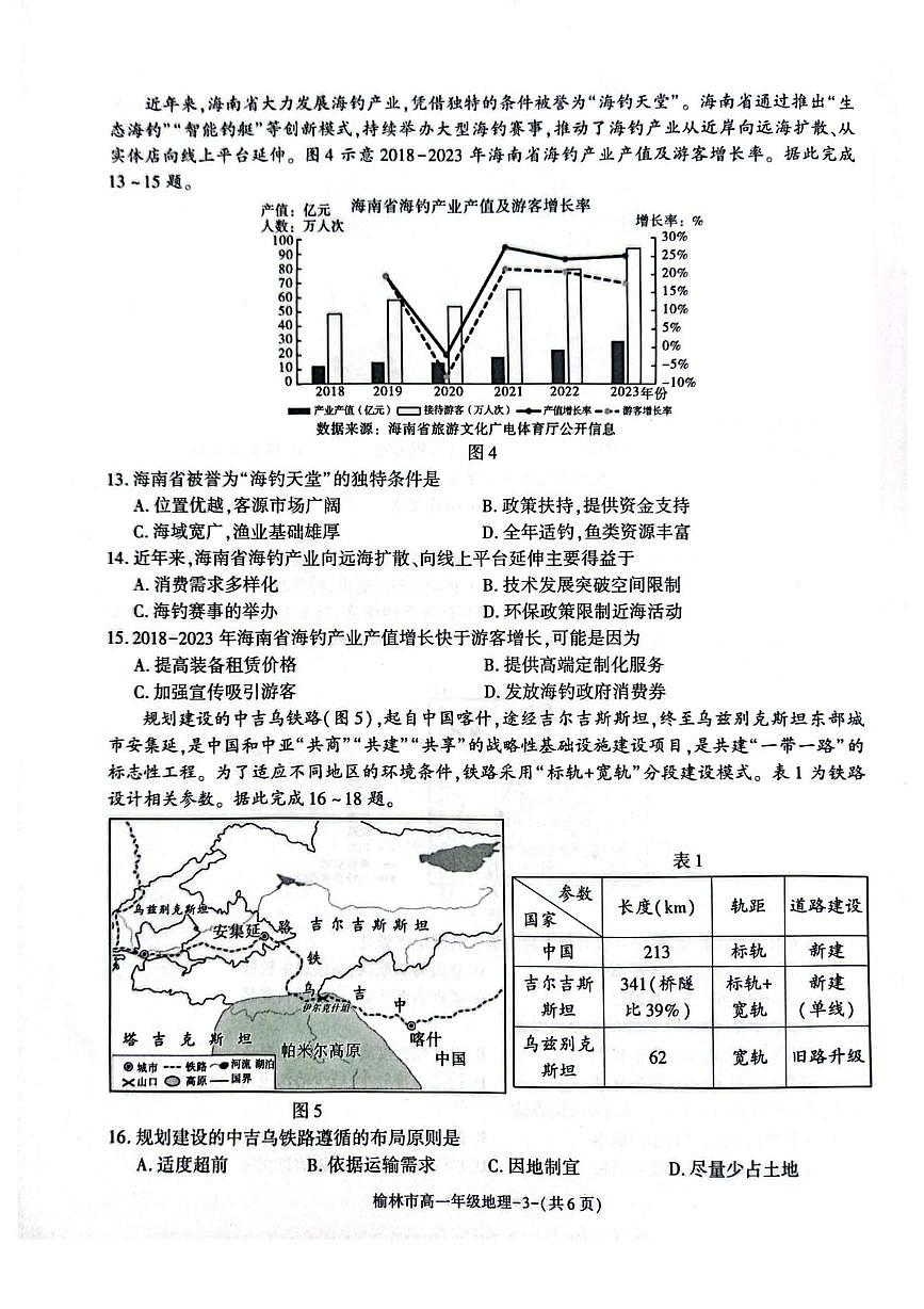 陕西省榆林市普通高中2024-2025学年高一下学期期末过程性评价质量检测地理试卷（图片版，含答案）第3页
