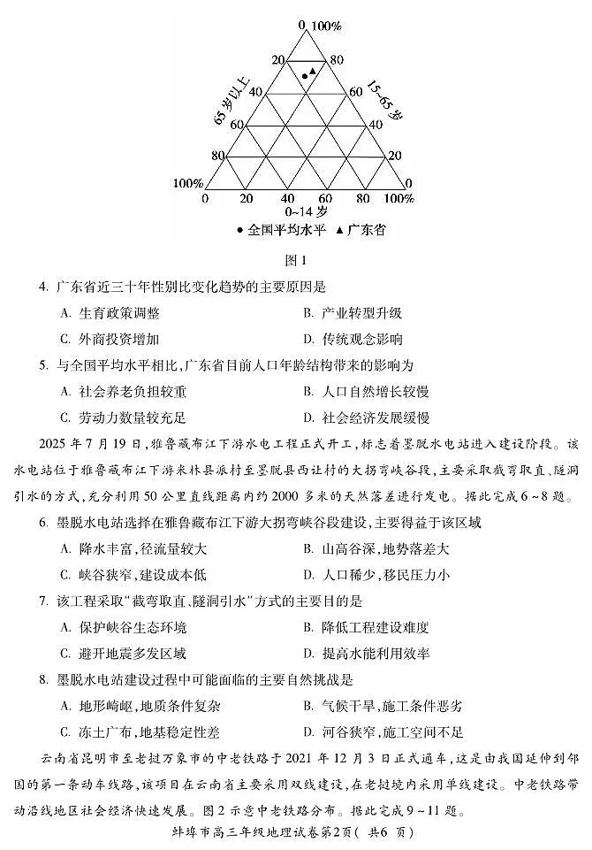 【地理】安徽省蚌埠市2025-2026学年高三上学期调研性监测第2页