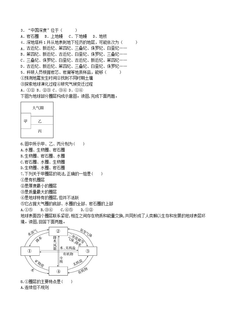 鲁教版（2019）高中地理必修第一册1.3 地球的圈层结构（分层练习）教师版第2页