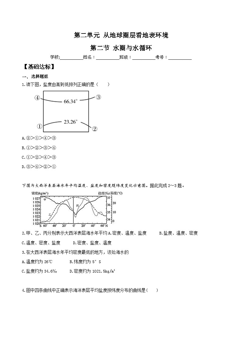 鲁教版（2019）高中地理必修第一册2.2.2水圈与水循环（分层练习）教师版第1页
