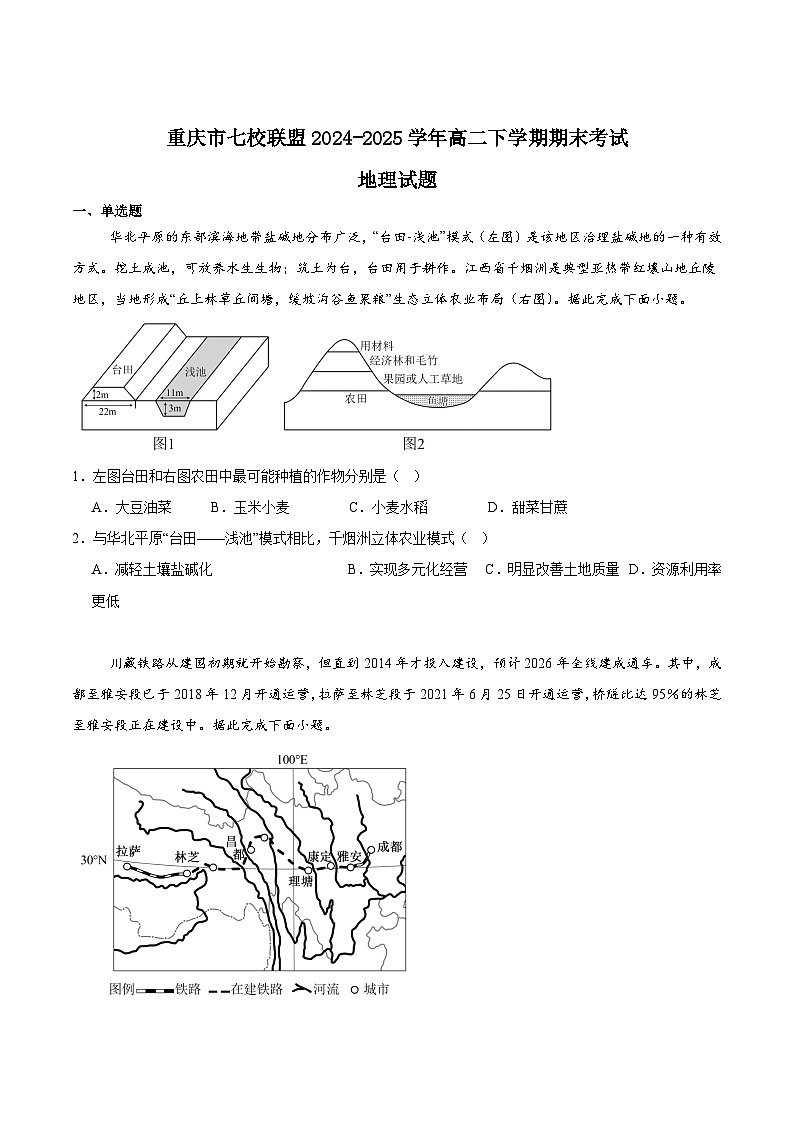 重庆市七校联盟2024-2025学年高二下学期期末考试地理试题（Word版附答案）第1页
