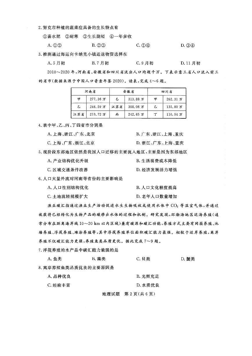 25届高三地理金科 新未来9月联考卷第2页