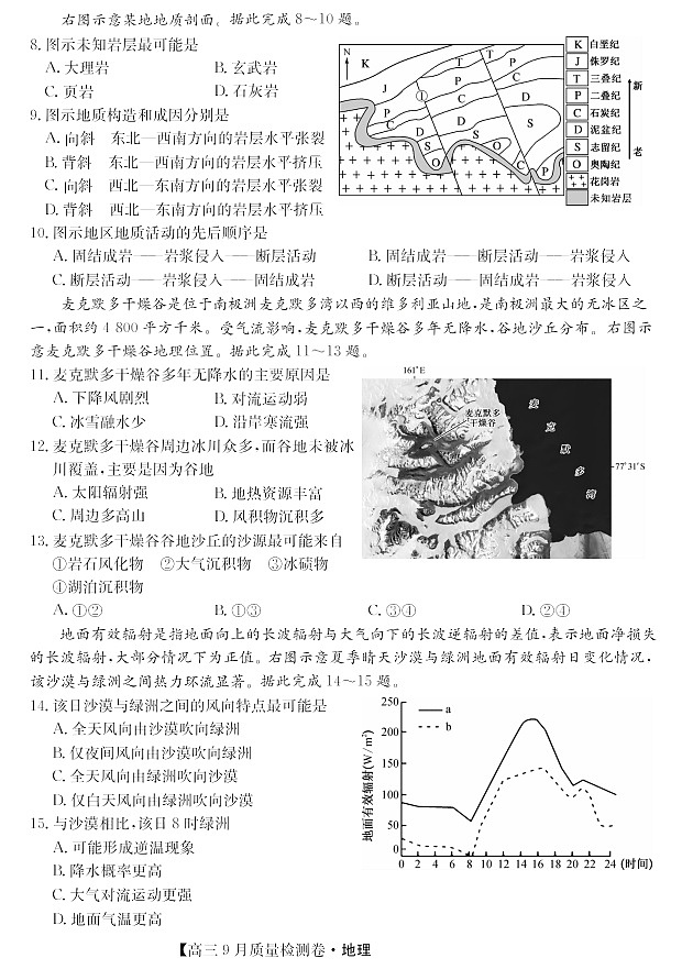 山西省三晋卓越联盟2025～2026学年高三上学期9月月考地理试卷第3页