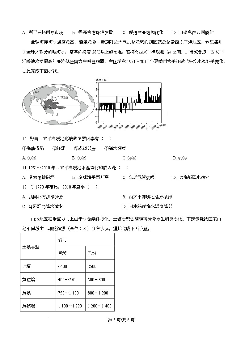 湖北省武汉市九师联盟2026届高三上学期8月开学考地理试题（原卷版）第3页