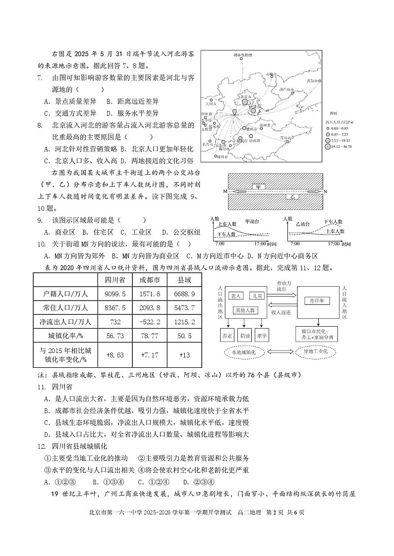 北京市第一六一中学2025-2026学年高二上学期9月开学测试 地理试卷第2页