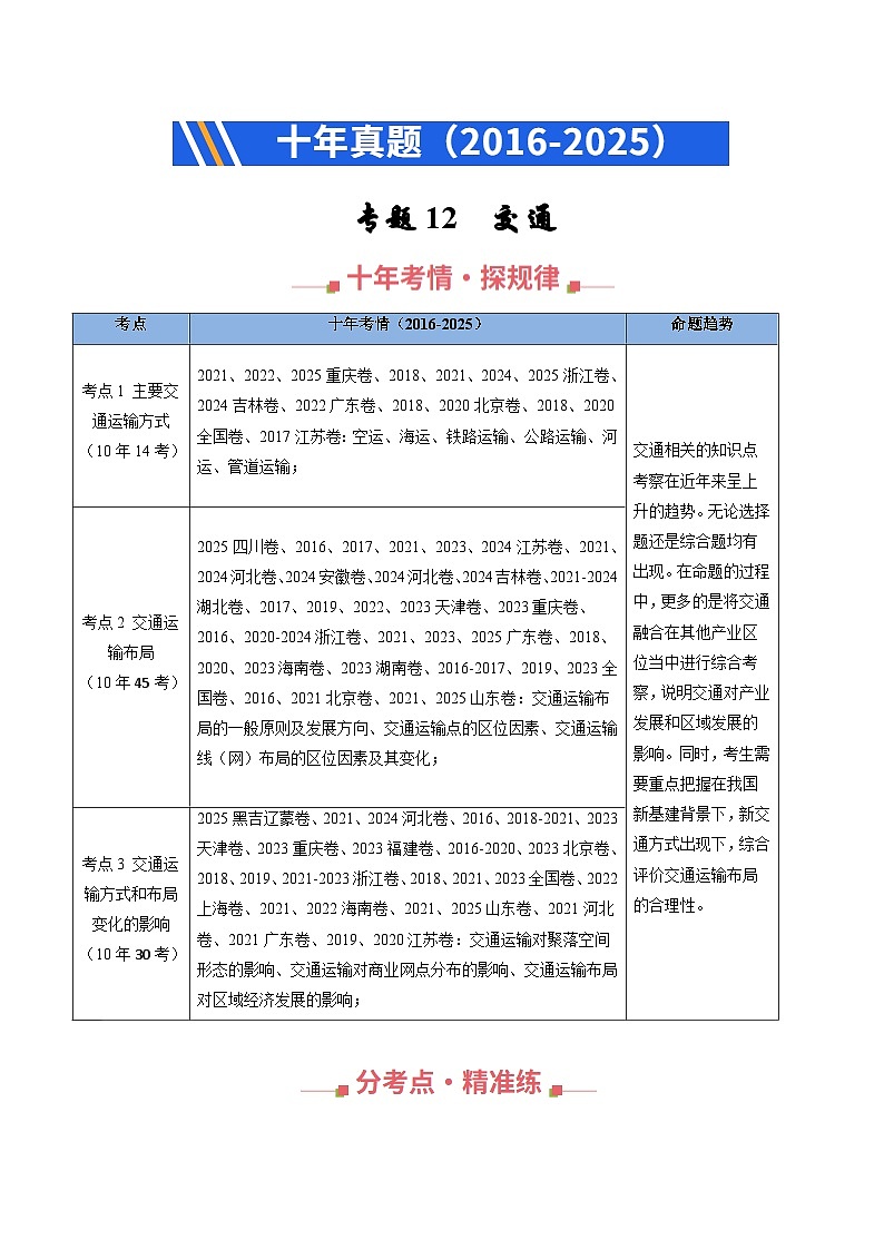 专题12 交通（全国通用）（解析版）第1页