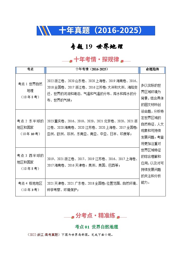 专题19 世界地理（全国通用）（原卷版）第1页