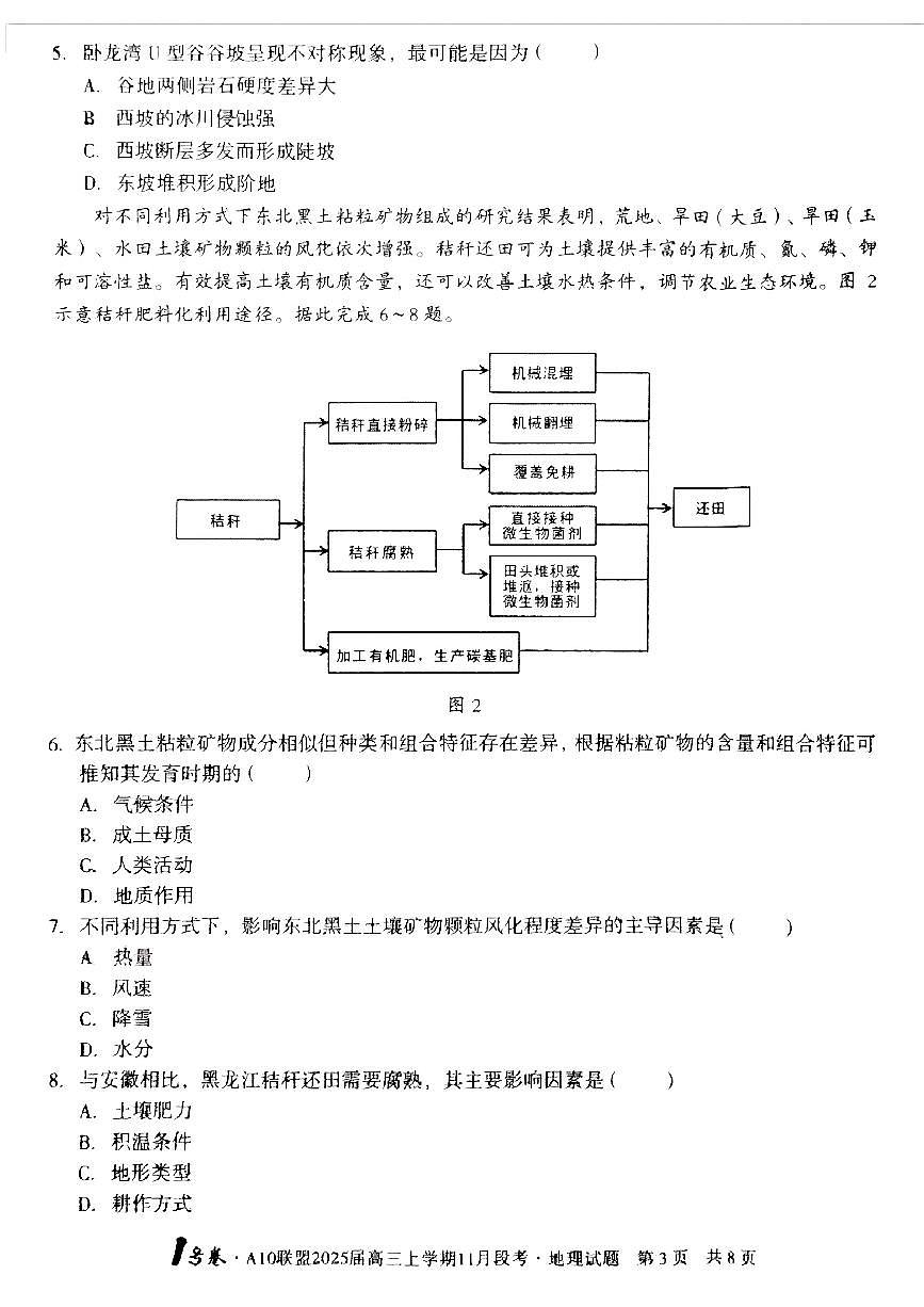 安徽A10联盟2025届高三上学期11月段考地理试卷+答案第3页