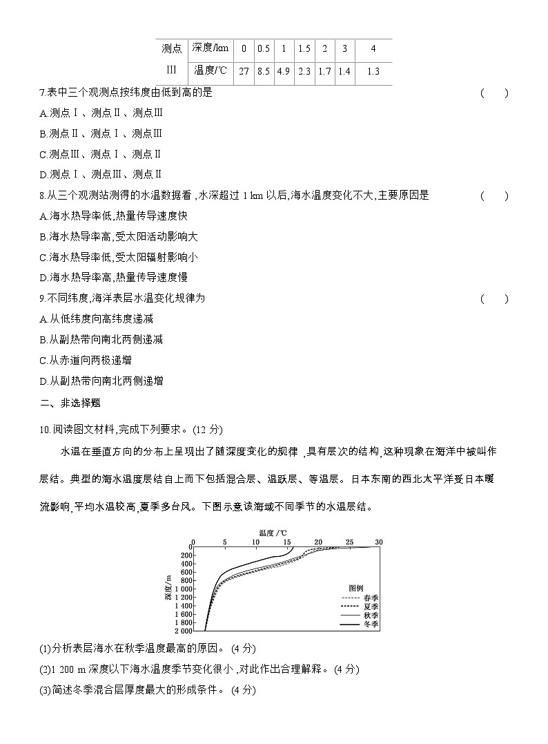 2025-2026学年高一地理（人教版）必修一课时跟踪检测(10)海水的温度（Word附解析）第3页