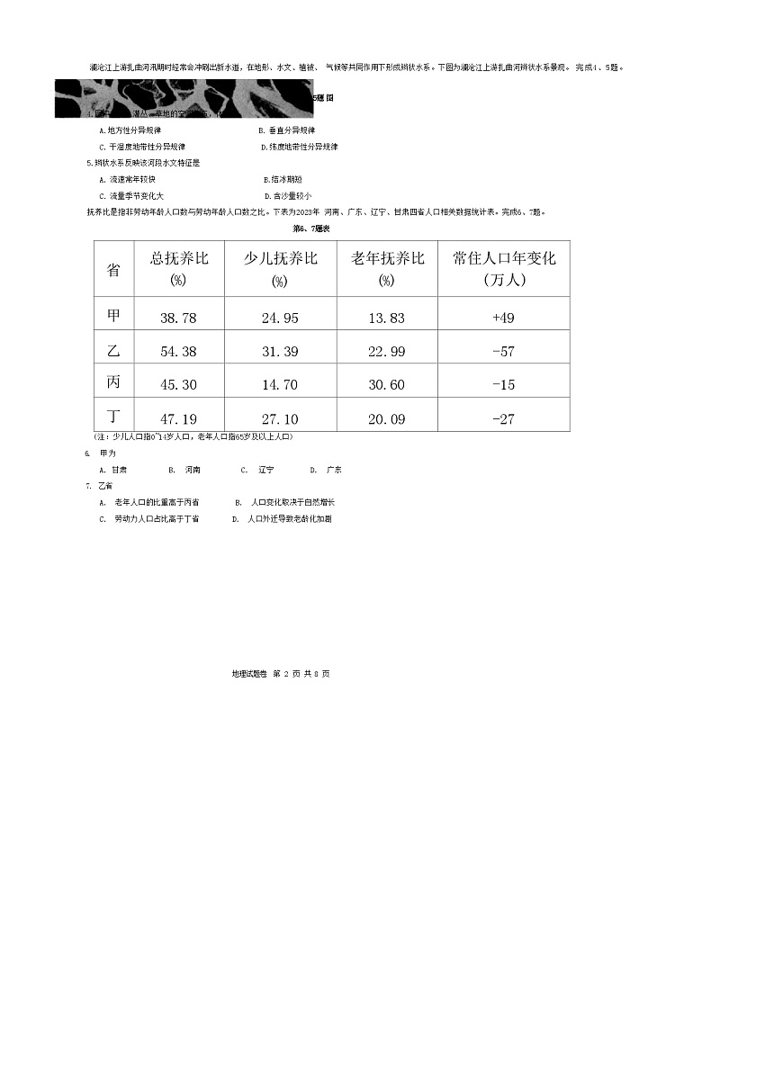 浙江省杭州市2024~2025学年高二第二学期期末教学质量检测地理【附答案】第2页
