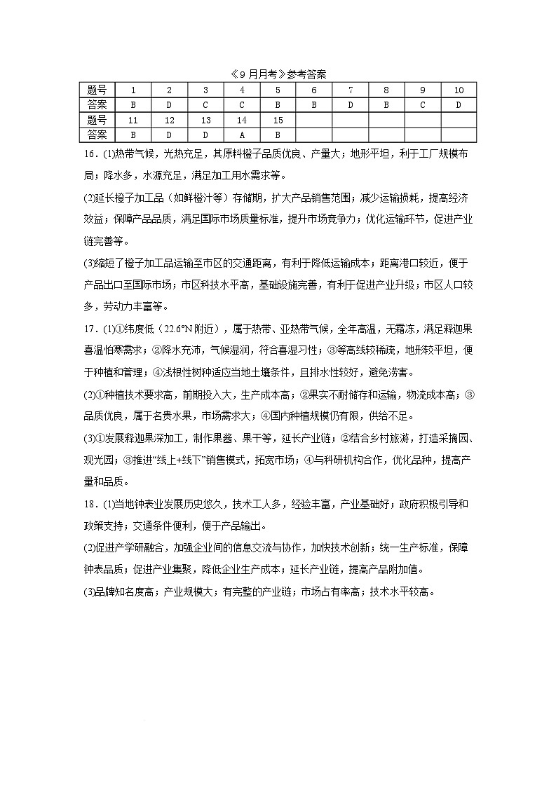 武汉市六中2025-2026学年高二上学期第一次月考 地理答案第1页