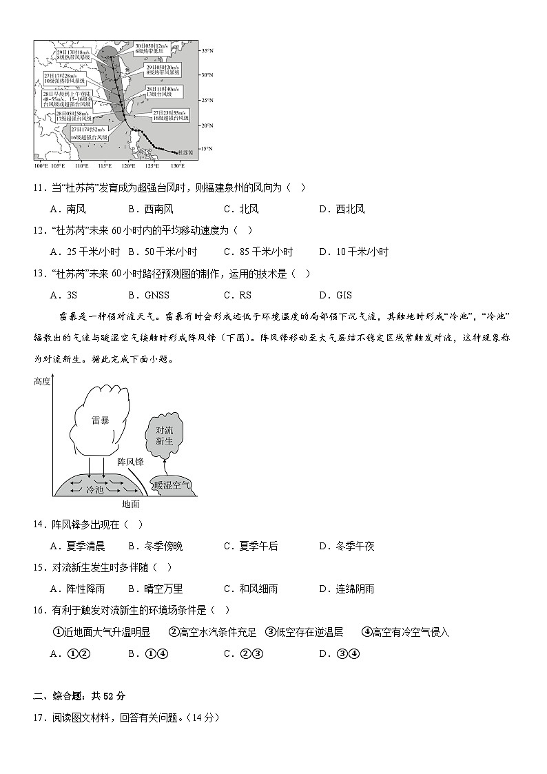湘教版（2019）高中地理选择性必修1第三章 大气的运动 章末测试卷（含答案解析）第3页